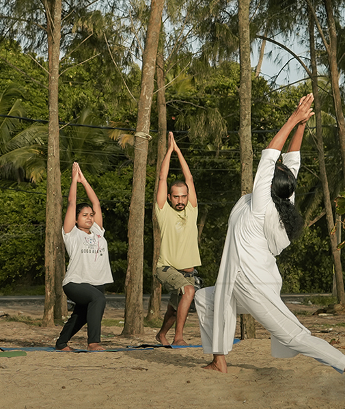 Yoga session at Akanta Ayurveda & Yoga Cherai in Kochi, Kerala, promoting holistic wellness and inner balance
